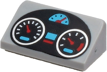 LEGO 85984pb289 - Slope 30 1 x 2 x 2/3 with Black Oval Dashboard with Silver, Medium Azure and Red Gauges Pattern