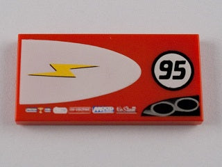LEGO 87079pb0029L - Tegel 2 x 4 met Bliksemschicht in Halve Ellips en '95' Patroon Model Linkerkant