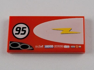 LEGO 87079pb0029R - Tegel 2 x 4 met bliksemschicht in halve ellips en '95' patroon model rechterzijde