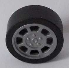 LEGO 93593c01 - Wiel 11mm D. x 6mm met 8 spaken en zwarte band 14mm D. x 6mm Solid Smooth (93593 / 50945)