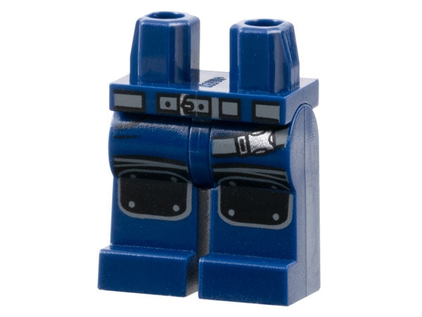 LEGO 970c00pb0831 - Heupen en benen met donker blauwgrijs gordel en band met zilveren gespen, zwarte kniebeschermers patroon