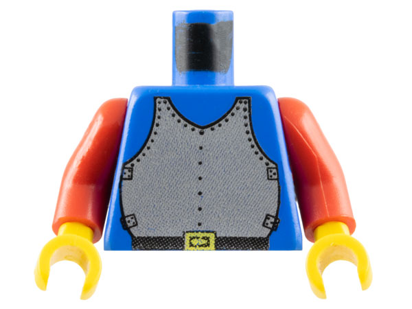 LEGO 973p40c02 - Torso Kastelen Zilveren Borstharnas, Zwarte Gordel met Gele Gesp Patroon / Rode Armen / Gele Handen