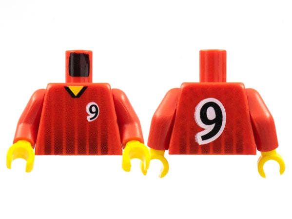 LEGO 973pb0171c01 - Torso Voetbal Zwarte Vervagende Strepen en Nummer 9 Voor- en Achterkant Patroon / Armen / Gele Handen