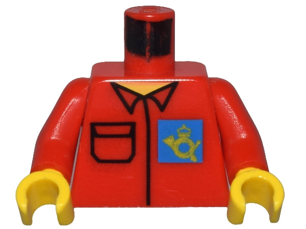 LEGO 973pb0235c01 - Torso Postbode, Shirt met Hoorn Logo op Blauwe Achtergrond / Armen / Gele Handen