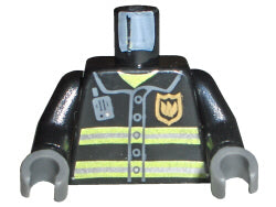 LEGO 973pb0300c02 - Torso Fire Uniform Gold Badge, Silver Reflective Stripes, Dark Bluish Gray Radio Pattern / Arms / Dark Bluish Gray Hands