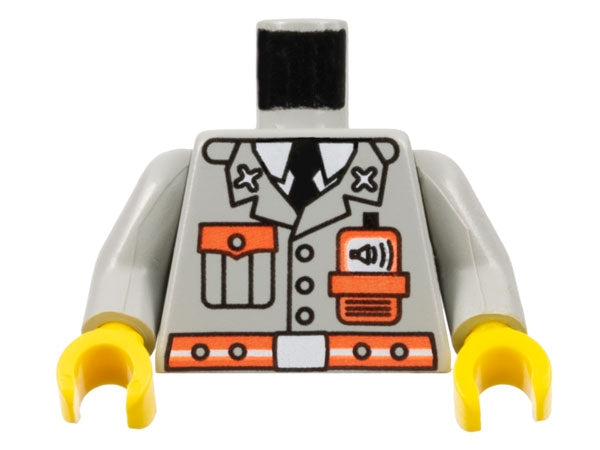 LEGO 973pb0338c01 - Torso Fire Jacket with Pocket, Black Tie, Neon Red Radio and Belt, White Undershirt and Buckle Pattern / Arms / Yellow Hands