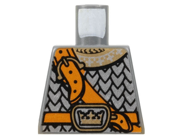 LEGO 973pb0438 - Torso Silver Scale Mail Armor with Ornate Gold Collar, Dark Orange Shoulder Strap and Belt, Buckle with Crown Pattern