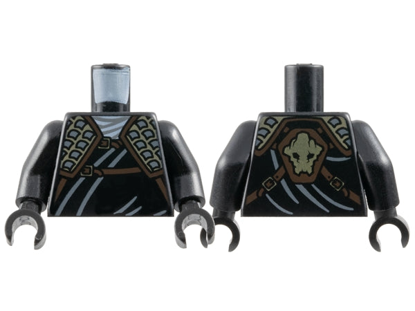 LEGO 973pb103c01 - Torso Wrap met donkerbruine en donkerblauwgrijze schouderpantser, donkerbruine banden met gouden gespen, Ninjago Earth Gorilla hoofd symbool op rugpatroon / Armen / Handen