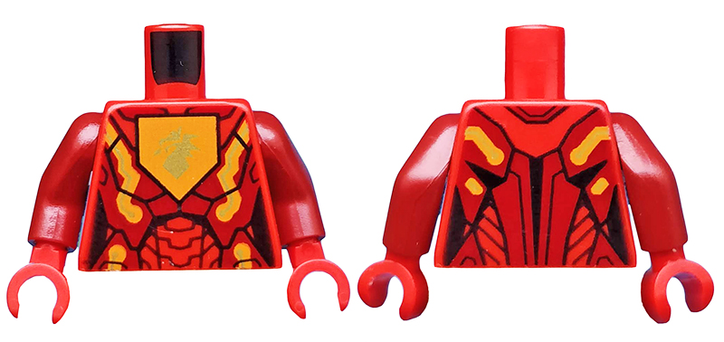 LEGO 973pb2234c01 - Romp Nexo Knights Vrouwelijk Pantser met Oranje en Gouden Circuitpatroon en Gouden Drakenkop op Oranje Vijfhoekig Schild / Donkerrode Armen / Rode Handen