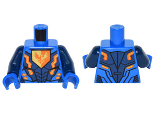 LEGO 973pb2239c01 - Torso Nexo Knights Pantser met Oranje en Gouden Circuitpatroon en Valk op Vijfhoekig Schild Motief / Donkere Armen / Handen
