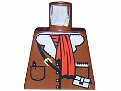 LEGO 973px179 - Torso met jas met knopen, zakken en witte bontkraag, zwarte band met tasje en gele gesp, rode sjaal, pen en notitieblokpatroon