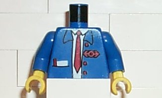 LEGO 973px32c01 - Torso treinpak open, notitieblok, rode lange stropdas en logo patroon / Armen / Gele handen