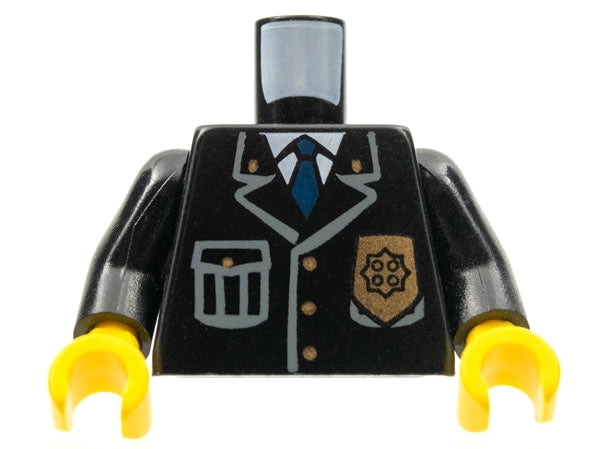 LEGO 973px431c01 - Politie-jas torso met zak, gouden badge en blauwe stropdas patroon / Armen / Gele handen