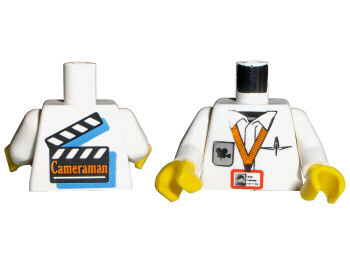 LEGO 973px64c01 - Torso Studios Cameraman ID, Logo, Pen, Film Slate op Rug Patroon / Armen / Gele Handen