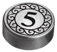 LEGO 98138pb023 - Ronde tegel 1 x 1 met zwart 'Number 5 Coin' patroon