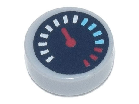 LEGO 98138pb175 - Ronde tegel 1 x 1 met zwarte meter met rode wijzer en witte, medium azuurblauwe en rode streepjes patroon
