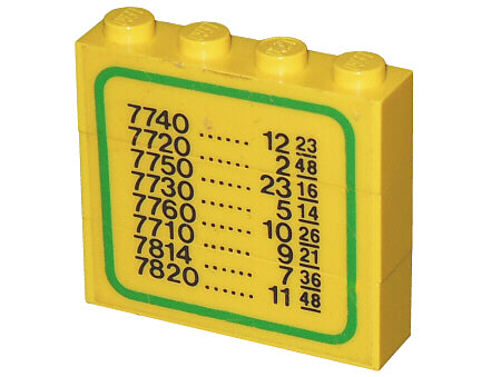 LEGO BA006pb01 - Geglazuurde steen 1 x 4 met treinschema patroon aan beide zijden (stickers) - Sets 7740 / 7822 - 3 stenen 1 x 4