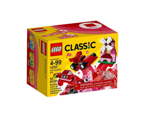LEGO Classic 10707 Red Creativity Box showing a red race car, pink windmill, and loose bricks on the front.
