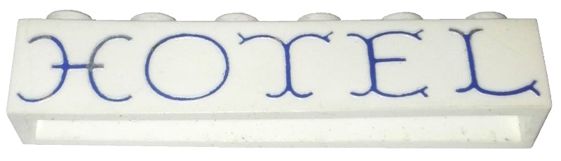 LEGO crssprt02pb23 - Steen 1 x 6 zonder onderste tubes met kruisvormige zijsteunen en blauw 'HOTEL' krom patroon