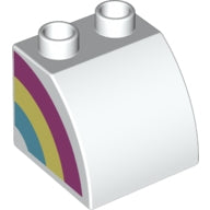 LEGO 11170pb10L - Duplo, Hellingsteen 2 x 2 x 1 1/2 gebogen met donkerroze, fel lichtgeel en medium azuurblauw regenboog half patroon model linkerkant
