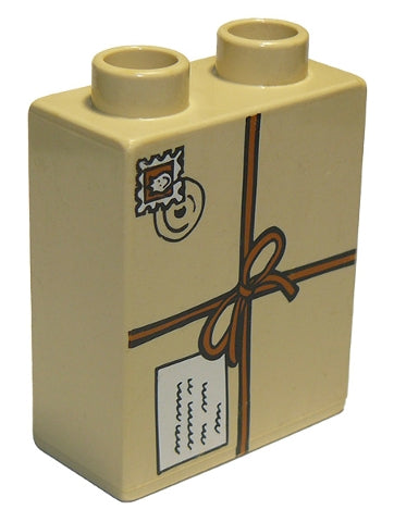 LEGO 4066pb178 - Duplo, Brick 1 x 2 x 2 with Tied Parcel with Postmark Pattern