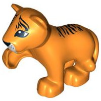 LEGO 54300cx4 - Duplo Cat, Large, Baby Cub, Raised Paw (Tiger) with White Muzzle, Black Eyes, Nose and Stripes Pattern