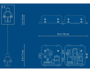 Blueprint drawing of LEGO Friends Andrea's Summer Play Cube, showing dimensions (6in/15cm) and open interior details.