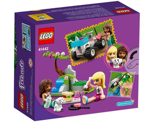 LEGO Friends 41442 Vet Clinic Rescue Buggy box showing two minifigures, a puppy, a vet buggy, and an outdoor scene.