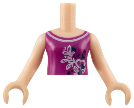 LEGO FTGpb022c01 - Mini pop torso meisje magenta top met vlinders en bladeren patroon, armen met handen