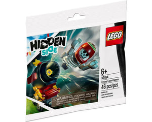 Sealed LEGO Hidden Side 30464 El Fuego's Stunt Cannon polybag, showing El Fuego minifigure launching from a cannon.