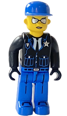 LEGO Minifigure 4j008 - Police - Blue Legs, Black Jacket, Blue Cap, Sunglasses