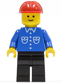 LEGO Minifiguur but015 - Shirt met 6 Knopen - Blauw, Zwarte Benen, Rode Bouwhelm