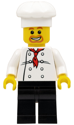 LEGO Minifigure chef018 - Chef - Witte torso met 8 knopen, zwarte benen, baard rond mond