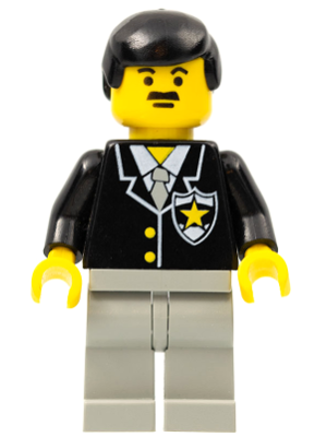 LEGO Minifigure cop035 - Politie - Pak met Sheriff Ster, Lichtgrijze Benen, Zwart Mannelijk Haar