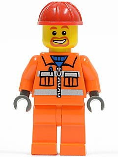 LEGO Minifigure cty0111 - Bouwvakker - Oranje rits, Veiligheidsstrepen, Baard rond mond