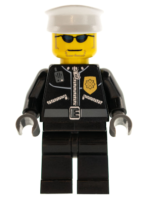 LEGO Minifigure cty0174 - Police - City Leather Jacket with Gold Badge, White Hat, Dark Blue Sunglasses