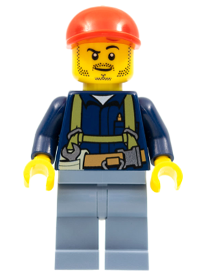 LEGO Minifigure cty0333 - Miner - Shirt with Harness and Wrench, Sand Blue Legs, Red Short Bill Cap