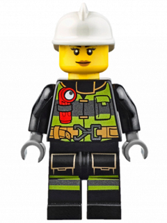 LEGO Minifigure cty0627 - Fire - Reflective Stripes with Utility Belt and Flashlight, White Fire Helmet, Peach Lips