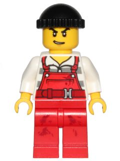 LEGO Minifiguur cty0709 - Politie - Bandiet Man met Rode Overalls, Scheve Lach