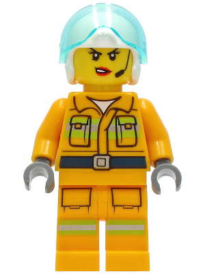 LEGO Minifigure cty1282 - Fire - Reflective Stripes, Bright Light Orange Suit, White Helmet, Headset