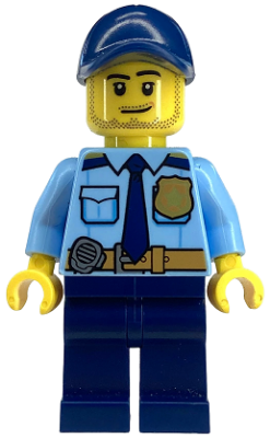 LEGO Minifigure cty1334 - Politie - City Shirt met Donkerblauwe Stropdas en Gouden Badge, Stoppelbaard