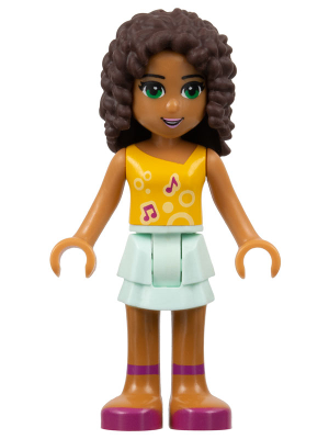 LEGO Minifigure frnd0014 - Friends Andrea - Light Aqua Layered Skirt, Bright Light Orange Top with Music Notes