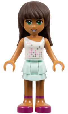 LEGO Minifigure frnd012 - Friends Sarah - Light Aqua Layered Skirt, White Top