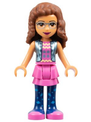 LEGO Minifigure frnd0370 - Friends Olivia (Nougat) - Dark Pink Skirt and Dark Blue Leggings, Dark Pink Top with Blue Jacket