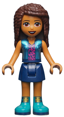 LEGO Minifigure frnd456 - Friends Andrea - Dark Blue Skirt, Metallic Light Blue Jacket over Magenta Top