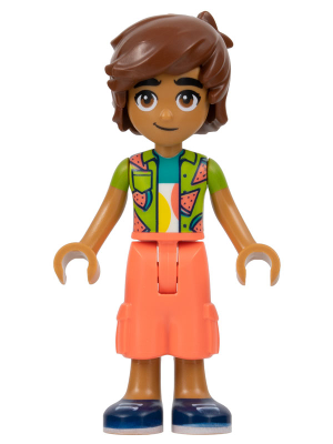 LEGO Minifigure frnd579 - Friends Leo - Lime Watermelon Shirt, Coral Cropped Trousers, Dark Blue Shoes