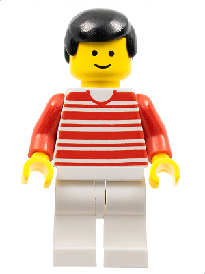 LEGO Minifigure hor013 - Horizontal Lines Red - Red Arms - White Legs, Black Male Hair