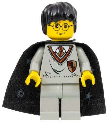 LEGO Minifigure hp005 - Harry Potter - Gryffindor Shield Torso, Light Gray Legs, Black Cape with Stars