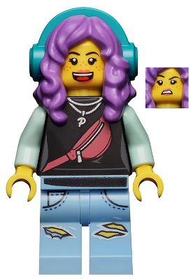 LEGO Minifigure hs046 - Parker L. Jackson - Zwarte top met hoofdtelefoon (Open mond lach / Walging)