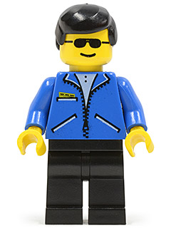 LEGO Minifigure jbl004 - Jacket Blue - Black Legs, Black Male Hair, Sunglasses